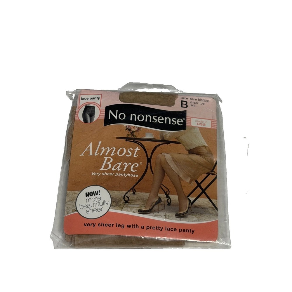 VTG No Nonsense Almost Bare Bisque Very Sheer Pantyhose Lace Panty Size B